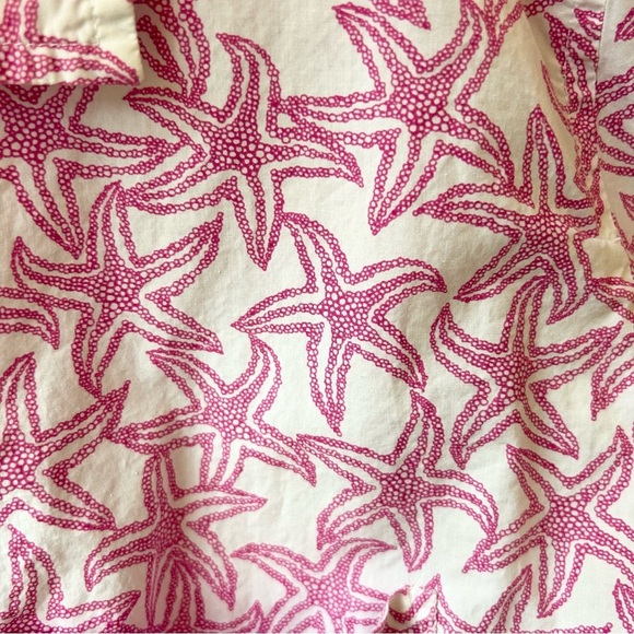 Talbots cotton button down shirt with pink starfish coastal beach print - Picture 3 of 10